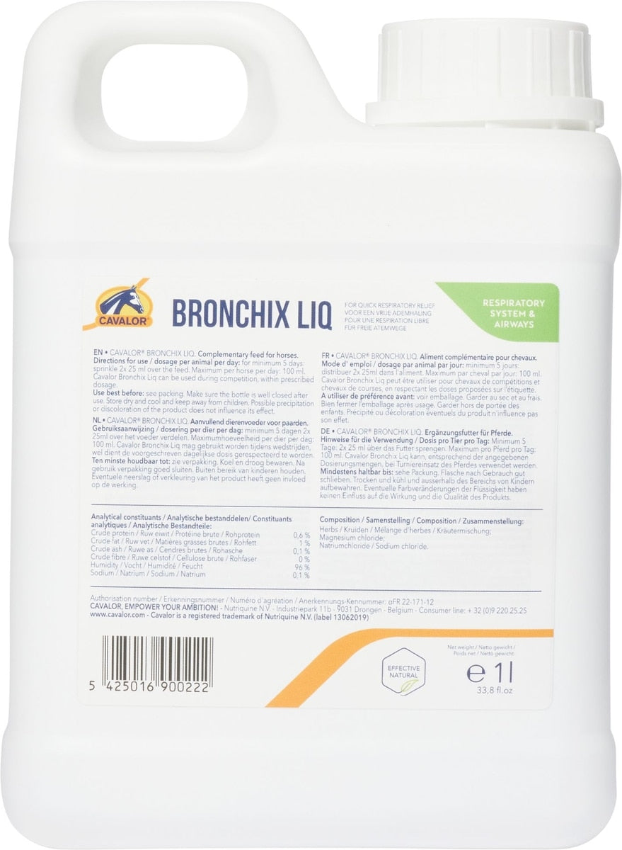 Cavalor Bronchix Liq Respiratory Health Liquid Horse Supplement, 1000-mL bottle