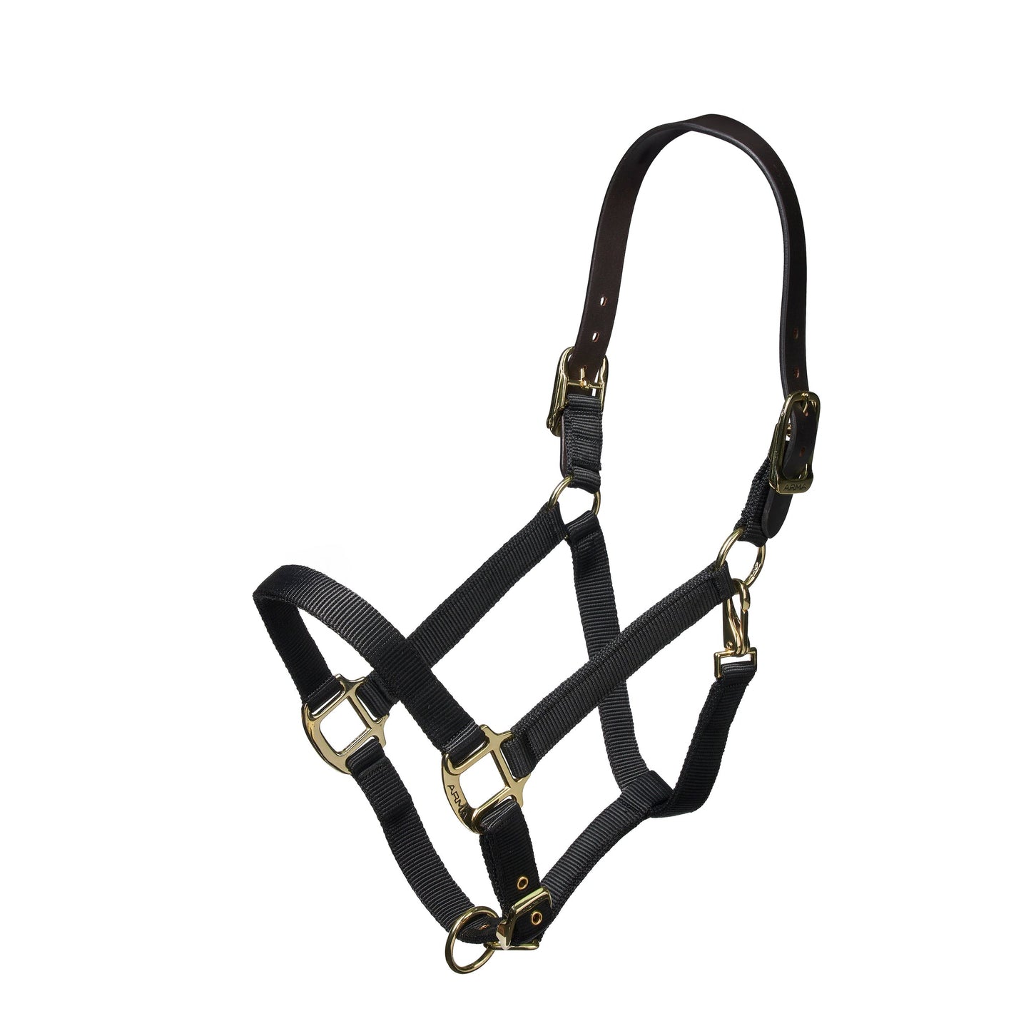 90027  Nylon Halter With Leather Head Strap- Black