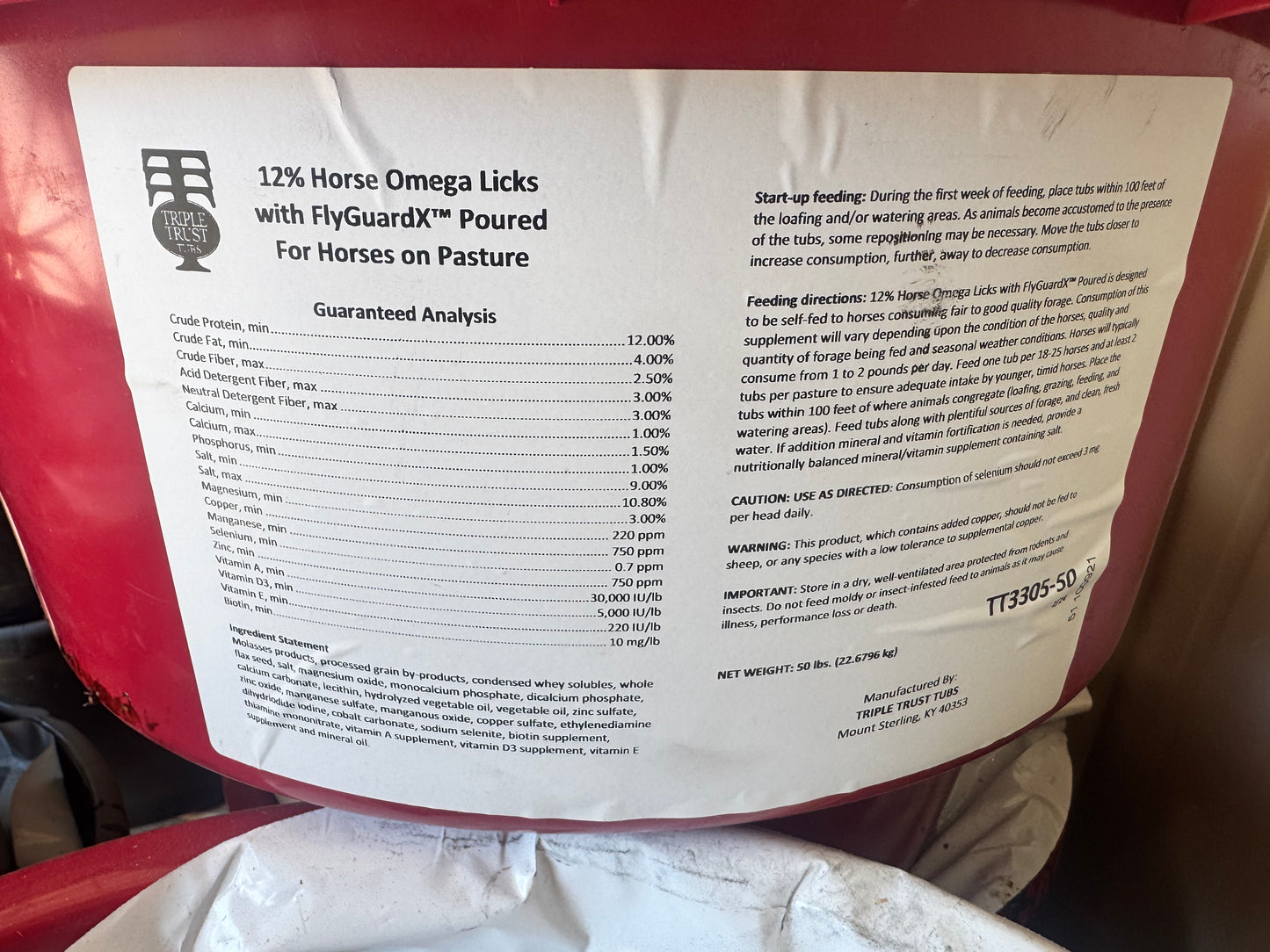 TT 12% Horse Omega Lick Tub w/FlyGuardX 50lb